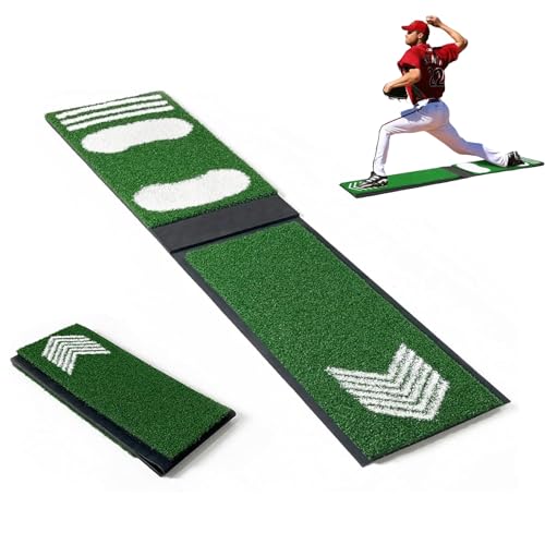 ソフトボールピッチングマット、ポータブル野球ピッチングトレーナー、滑り止め投手姿勢矯正器具、屋内/屋外練習用野球バッティングマット、折りたたみ式トレーニング器具(Black)