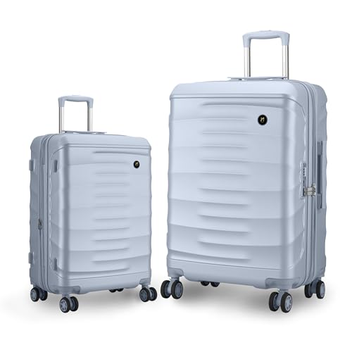 Image of Maleta Crescent Cabin and Large Size |20'' and 28''|TSA Lock,Expandable,Anti-Theft Zipper,Wet-Dry Compartment |Trolley Bag Set of 2 | Luggage Bags | Suitcase (Silver, Set of 2 (Small-Large))