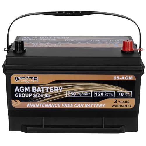 Weize Platinum AGM Battery BCI Group 65, 12V 70ah Size 65 Automotive Battery, 120RC, 750CCA, 36 Months Warranty
