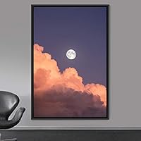 Framed Canvas Wall Art Moon Astronomy & Space Bedroom Colorful Contemporary Moon Multicolor Photography - 16x24 inches