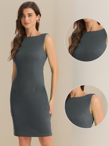 Image of Allegra K Sheath Dress for Women's Business Teacher Sleeveless Boat Neck Dressy Casual Office Dresses