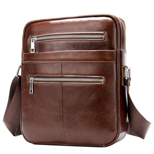 Hebetag Bolsa tiracolo de couro pequena para homens e mulheres, viagens ao ar livre, negócios, nº 13 marrom, 22cm(W)x6.5cm(D)x26.5cm(H)