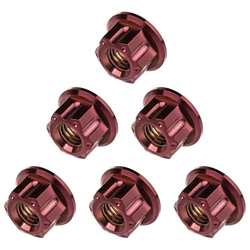 Image of Titanium M6 M8 M10 M12 M14 M16 Flange Bolt Nut Bicycle Motorcycle Rear Axle Car Modification Accessories Pack of 6 (M6 Pitch 1.0mm, Burgundy)