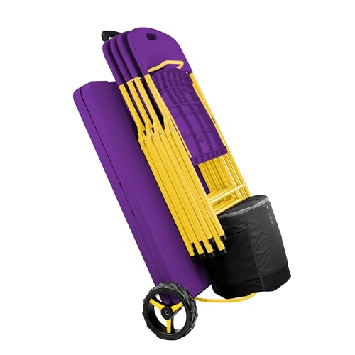 Creative Outdoor Folding Table and Chairs, 6 Ft, Built-in Wheels, Portable Durable Plastic (Purple & Yellow)