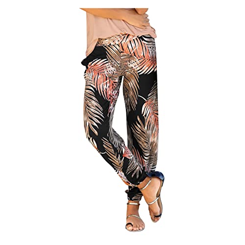 Générique Pantalon Fluide Femme Été Boho Sarouel Léger Pantalon Floral Imprimer Harem Baggy Pants de Plage Palazzo Élastiquée Taille avec Poches Hippie...