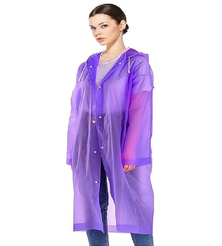 vkg Women EVA Plain Transparent Rain Coat Hooded Outdoor Water Resistant Portable Raincoat (Yellow) (Medium)-picture-11