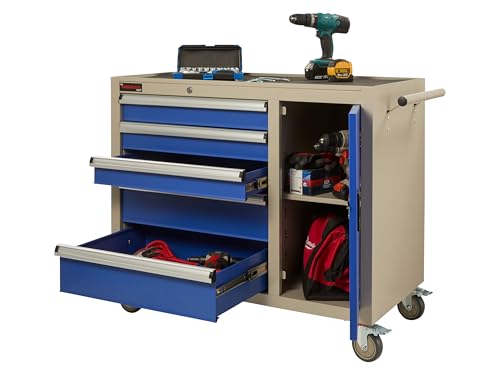 The WORKPLACE Depot Tool Cabinet on Wheels, Lockable Rolling Tool Storage Trolley with 5 Drawers, Cupboard with Height Adjustable Shelf & Handle for Organising Tools in Garages & Workshops 1 The WORKPLACE Depot Tool Cabinet on Wheels, Lockable Rolling Tool Storage Trolley with 5 Drawers, Cupboard with Height Adjustable Shelf & Handle for Organising Tools in Garages & Workshops