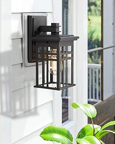 Image of zeyu 12-Inch Outdoor Wall Lantern, Black Aluminum, Clear Glass, 20068B1