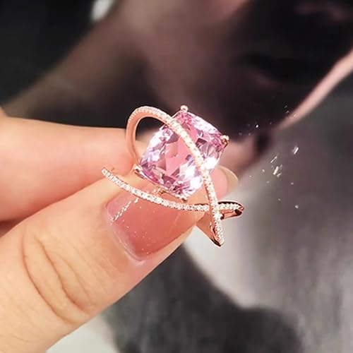 Novel Pink Cubic Zirconia Cross Design Women Rings Engagement Accessories Jewelry