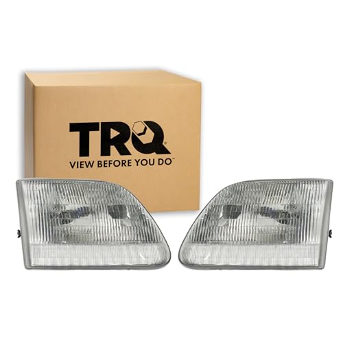 Image of TRQ 2 Piece Headlight Assembly Set Driver & Passenger Side Compatible with Ford F150 1997-2003 F250 1997-1999 F150 Heritage 2004 Expedition 1997-2002 FO2502139 FO2503139 3L3Z13008CA 3L3Z13008DA
