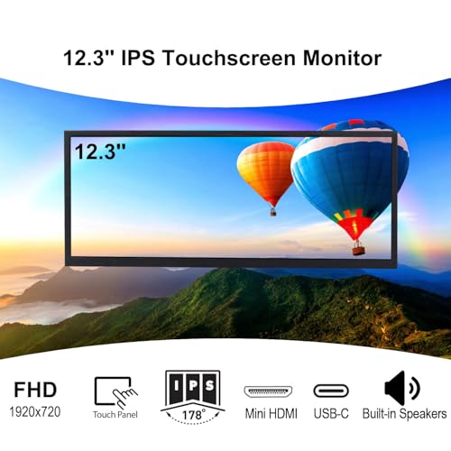 Image of VSDISPLAY 12.3'' Touchscreen Monitor 1920x720 IPS Stretched Bar LCD | Dual Speakers, for PC Computer Laptop Secondary Display Monitoring