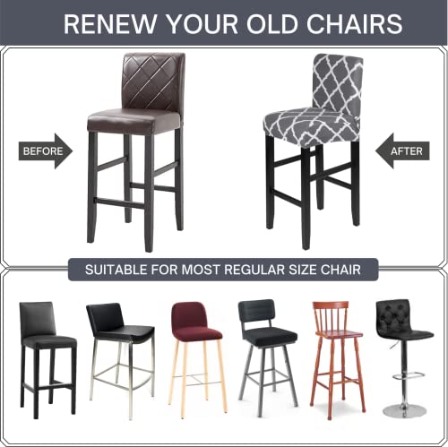 Image of SearchI Bar Stool Covers Set of 2, Stretch Washable Barstool Seat Covers, Counter Height Chair Covers for Kitchen Dining Room Cafe (Rhombus Grey)