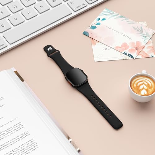 Sport Bands Compatible with Apple Watch 38mm 40mm 41mm 42mm 44mm 45mm 49mm, Soft Silicone Replacement Waterproof Strap Wristband for iWatch Series Ultra 9/8/7/6/5/4/3/2/1 SE Women Men, Black