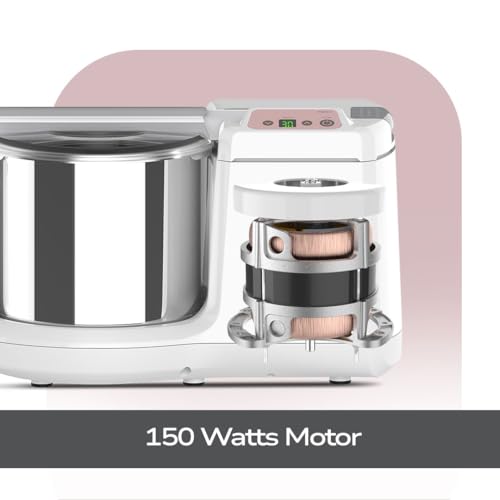 Image of Ultra Mini T 1.25 Litre Table Top Wet Grinder - White | Digital Timer - Fast Grinding Conical Stones, 85W Power & 5 Years Warranty | AISI 304 Food-Grade SS Multi Utility Cylindrical Drum, CE Certified