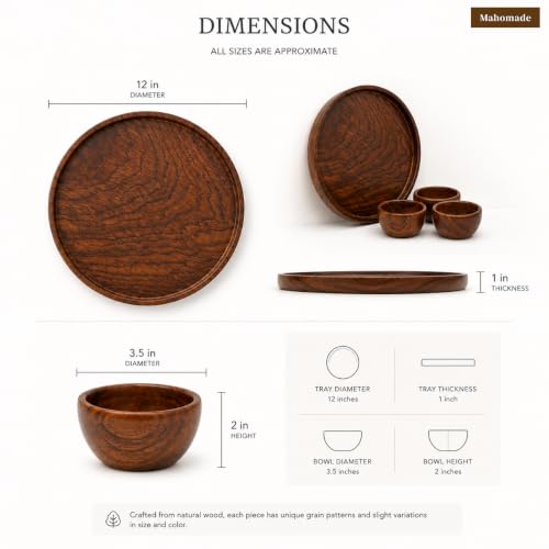 Image of Wooden thali Big Size, 12 inches Sheesham Wood Serving Plate, Round, Natural Brown, Chemical-Free (Wooden Thali Big Szie)