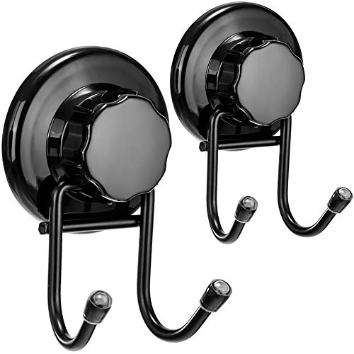 SANNO Powerful Vacuum Suction Cup Hooks forTowel, Bathrobe and Loofah Bathroom Kitchen Shower Bath Coat,NeverRust Stainless Steel Black (2 Pack)