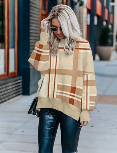 Image of Womens Sweaters Causal Crewneck Batwing Sleeve Knit Top Side Split Oversized Pullover Sweater Loose Jumper