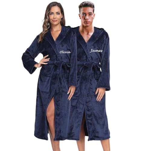 2pc His and Her Hooded Plush Robes with Custom...