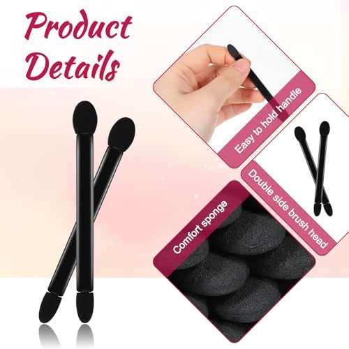 LIQWEI 50 Stück Lidschatten Pinsel, 8.8cm Sponge Eyeshadow Brush, Lidschatten-Applikatoren Wiederverwendbarer Kleine Pinsel Doppelseitig schwarze Lidschatten-Pinsels Make-up-Werkzeuge