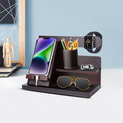 Wooden Phone Docking Station Organiser for Men, Birthday Presents for Men Bedside Table Desk Organiser, Mens Docking Station and Organiser Presents for Dad Husband Father In Law Gifts - Cosy Home Interiors Wooden Phone Docking Station Organiser for Men, Birthday Presents for Men Bedside Table Desk Organiser, Mens Docking Station and Organiser Presents for Dad Husband Father In Law Gifts - Image 8