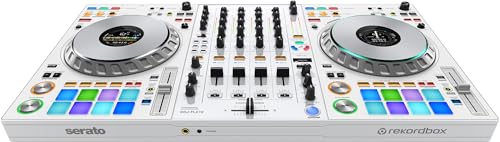 Image of Pioneer DJ DDJ-FLX10 4-Channel Professional DJ Controller - White Bundle with Laptop Stand, Gearlux Headphones, and Austin Bazaar Polishing Cloth