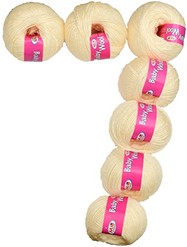 Image of M.G Enterprise Prime Baby Wool 100% Acrylic Yarn Cream 7 Pc 4 ply Ball Hand Knitting Wool /Art Craft Soft Fingering Crochet Hook Yarn- Art-GA