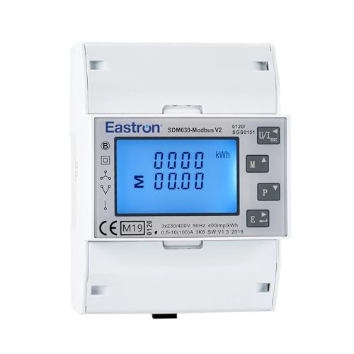 Image of SDM630 Modbus Three Phase, Electric Energy Meter,100 Amp kWh DIN-Rail Power Meter, Pulse Meter, Modbus RS485 RTU. Digital LCD Touch Screen with Backlight. MID Certified /Calibrated