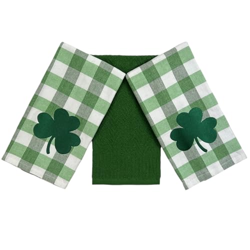 Serafina Home St. Patrick's Day Irish Bath Guest Hand Kitchen Towels: Soft Absorbent Embroidered Gingham Green Shamrocks Clovers Design, 100% Cotton, Green White, Three Pc Set, 16" x 26" by Serafina Home - Image 8