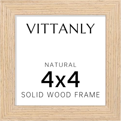 Vittanly 4x4 Picture Frame, Solid Wood Frame with Plexiglass, Natural