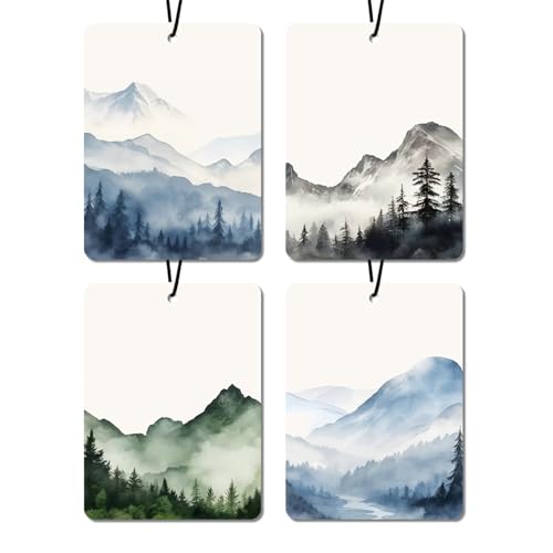 Nihilform Nature - Inspired Mountain Cologne Air Fresheners - Watercolor Landscape Designs, Natural Non Toxic Air Freshener, 4 - Pack Ideal Decor & Gift for Outdoor Enthusiasts, for Car, Closet & Home