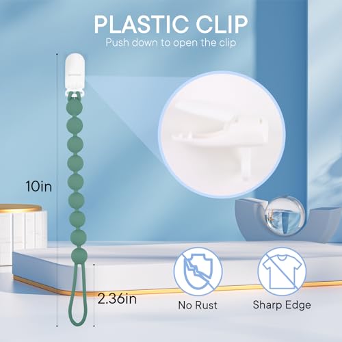 MINMUNJIU Silicone Pacifier Clip Holder, 6 Pack One Piece Soft Flexible Binky Clips Pacifier Holder Clip for Boys and Girls, Fits Most Pacifiers, Birthday Christmas Shower Gift,Baby Essentials
