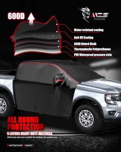Image of MZS Cab Cover Compatible with Maverick /Ranger 2019-2026, 600D Waterproof Truck Half Cover with Driver Door Zipper Antenna Hole, All Weather Snow Rain UV Protection Car Cab Covers