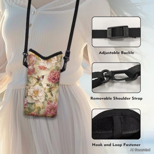Image of Women Small Crossbody Bag Fashion Phone Pouch with Adjustable Strap Lightweight Mini Smartphone Purse Travel Essentials, Vintage Hummingbird Floral