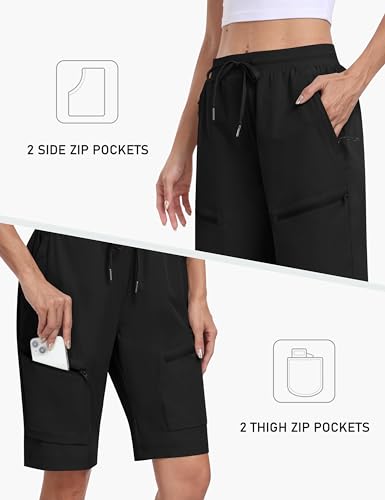 MoFiz Womens 10" Long Shorts for Women Knee Length Quick Dry Women Hiking Cargo Athletic Travel Golf Shorts with Zip Pockets3