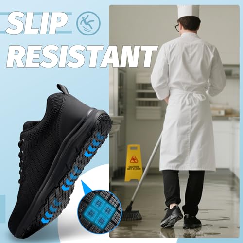 Non Slip Work Shoes for Men Women Breathable Mens Work Shoes Lightweight Water Resistant Walking Sneakers Chef Kitchen Slip Resistant Comfortable Restaurant Food Service Sneakers Casual2
