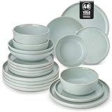 vancasso ANYA Vajillas Completas 48 Piezas para 12 Persone, Vajillas de Gres - Platos Llanos, Platos de Postre, Cuencos de Pasta y Cuencos - Apto para Lavavajillas, Esmalte Reactivo Verde Menta