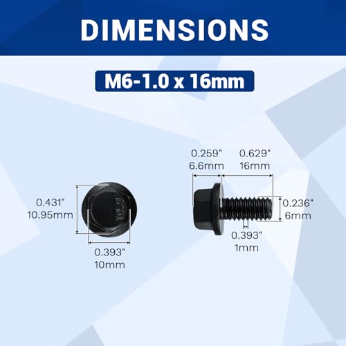 Image of 20-Sets M6-1.0 x 16mm Grade 10.9 Flange Hex Bolts + Flange Nut + Flat Washer + Lock Washer Combo Pack, Black Oxide, for Automotive & Machinery