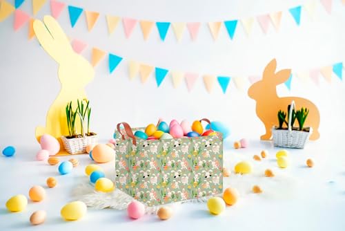 Image of CLOCOR Rectangular Easter Gift Basket Empty,Waterproof Storage Basket with Handles,Room Decor(Pink Flower Easter Egg)