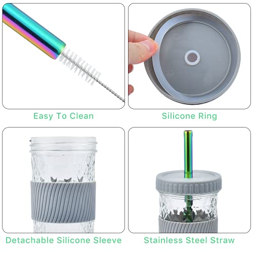 Reusable Boba Cup, 22Oz Bubble Tea Cups Wide Mouth Smoothie Cups With Lid Straws Brush, Leakproof Mason Jars Drinking Bottle Juicing Travel Mug Glass Tumbler For Large Pearl, Coffee (2 Pack) #TOP3