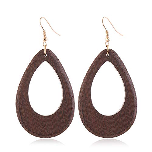 Bohemian Geometric Natural Wooden Earrings Dangle Lightweight Teardrop African Ethnic Statement Drop Earrings for Women