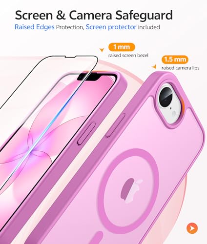 Image of FNTCASE for iPhone 17e Case: iPhone 16e Phone Case [Compatible with Magsafe] Translucent Matte Cases with [Screen Protector] Military Grade Shockproof Protective Phone Cover - Pink