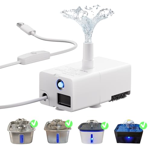 Cat Water Fountain Replacement Pump with LED Light Switch Pet Fountain Pump Compatible with 50oz 95oz and 108oz Cat Dog Water Fountains Ultra Quiet Long Lifespan USB Water Pump