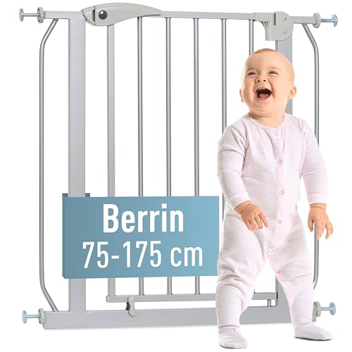 ib style® Berrin Barrera de Seguridad para Escaleras 67-175 cm | Rejilla de Protección para Puertas | Sin Perforar | Cierre Automático | Parada a 90° | Acabado Plateado Mate | 120-130 cm