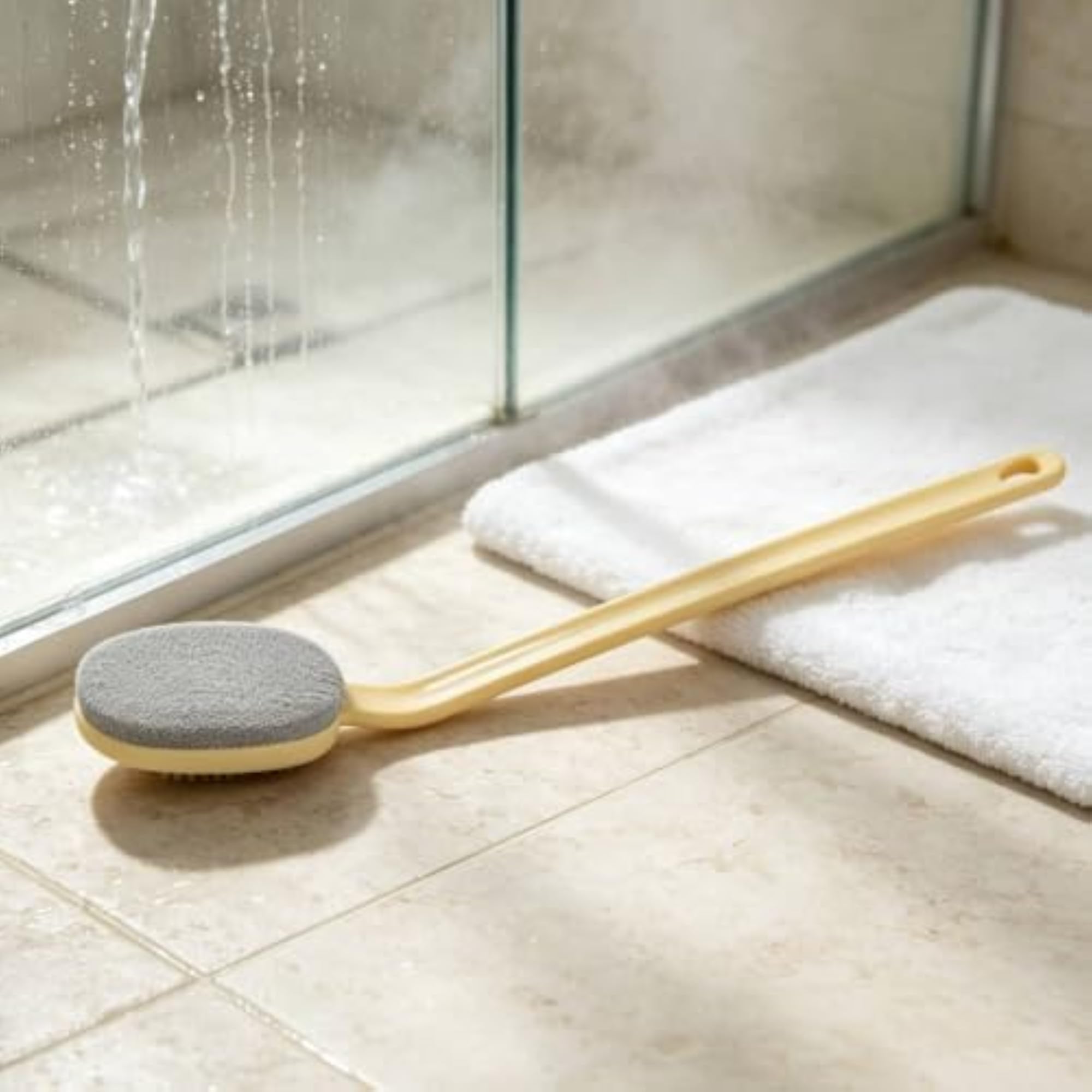 Replaceable Long-Handled Bath Brush, Exfoliating Design