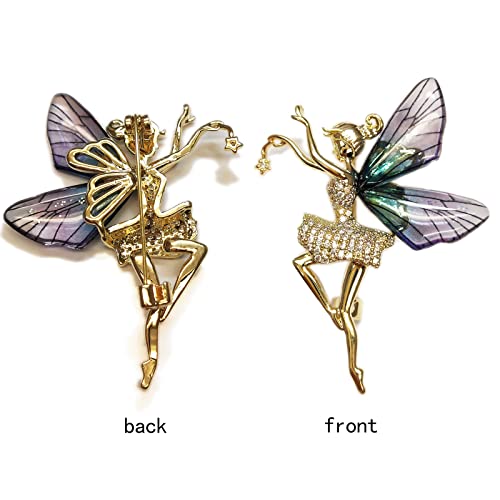 Kovolala New Brooch For Women Butterfly Fairy Micro-Encrusted Zircon Brooches, High-End Dancer Wings Clothing Pins, Angel Wings Brooch Gold Girl Angel Wings Brooch #TOP5
