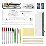 Back to School Stationery Set, 25PCS Exam Stationery Set, Mathematical Kit, Protractor and Compass Set, Pencil Case with Stationery Included, Geometry Sets, Complete School Supplies