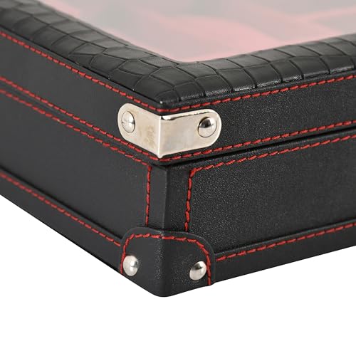 Image of BOXXO 12 Slot Watch Organizer Box for Men & Women - Premium PU Leather Watch Case (9-slots Black /Red)