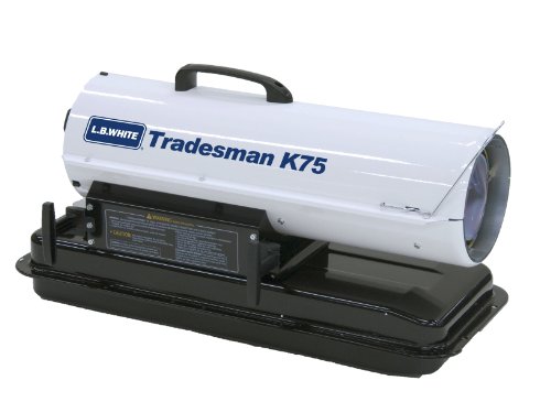 LB White Tradesman K75 Heater 75,000 BTUH, Kerosene, # 1 or # 2 Fuel Oil, Portable Forced Air Torpedo Heater for Construction, Shop & Industrial Use