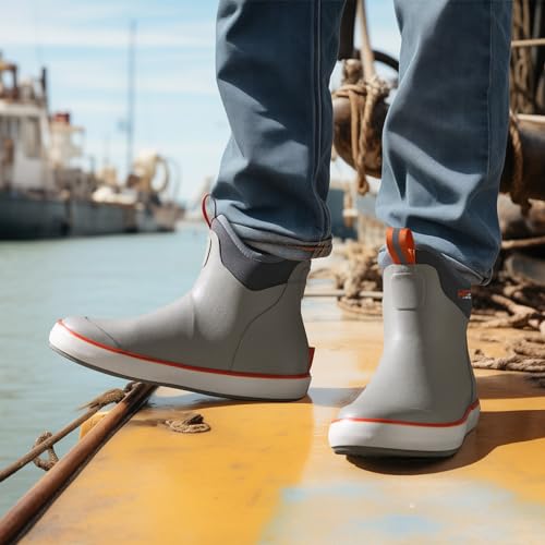 HISEA Men's Deck Boots Waterproof Fishing Rain Boots, Anti-Slip Neoprene Rubber Boots Saltwater Ankle Booties With High Traction for Outdoor Fishing Boating Sailing3
