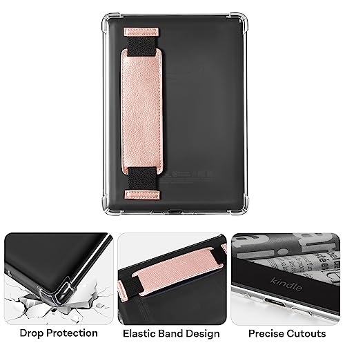 Image of CoBak Clear Case for 6 inch E-Reader 2024 and 2022 (11th Generation) with Elastic Hand Strap - Ultra-Slim Soft TPU Transparent Cover, Lightweight & Durable Protection.Rosegold